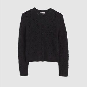 Madewell New Black XS Pointelle Stitch Button-Front Cardigan
